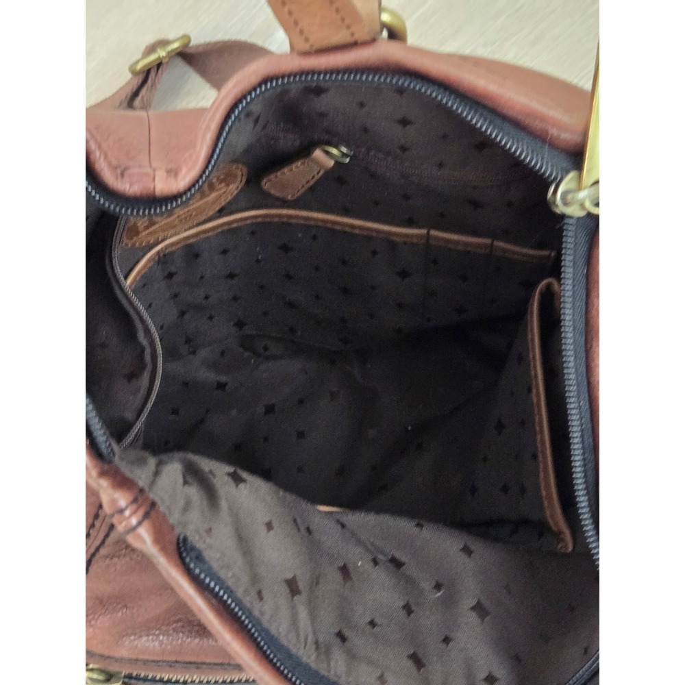 Fossil Explorer Leather Foldover Brown Crossbody Bag Messenger Satchel - Picture 8 of 13